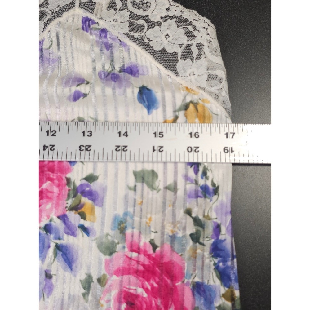 Vintage Y2K Floral Satin Stripe Lace  Trim Chemise Slip Coquette Womens  S - Picture 7 of 8